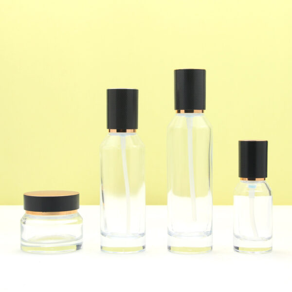 slant shoulder clear glass cosmetic bottle and jar