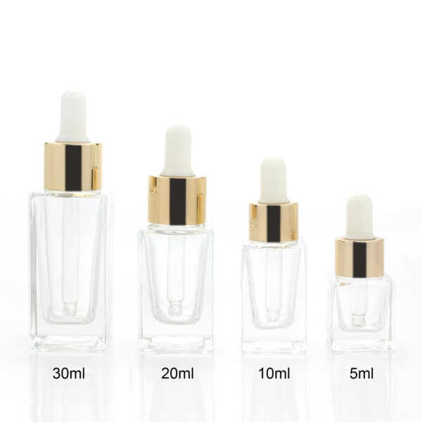 square clear glass serum dropper bottle