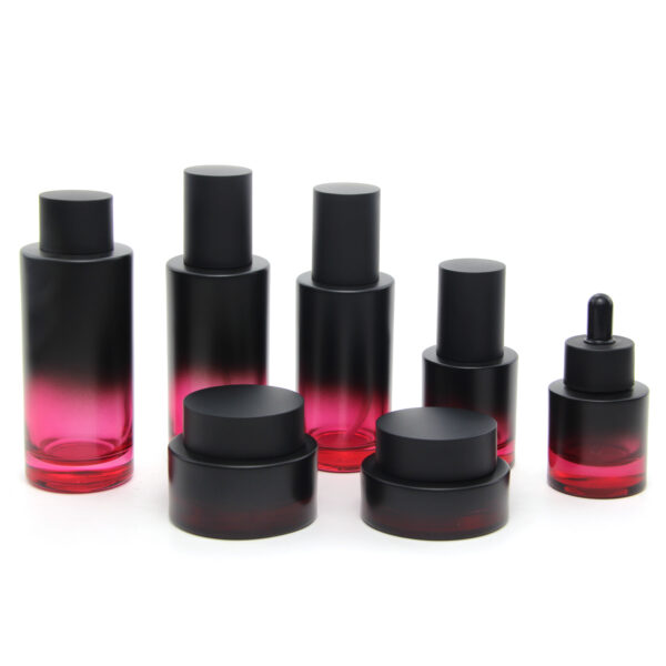 flat shoulder gradient black-red glass cosmetic bottle and jar