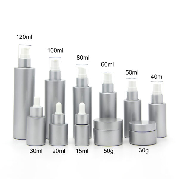 matte silver flat shoulder cosmetic glass bottle&jar