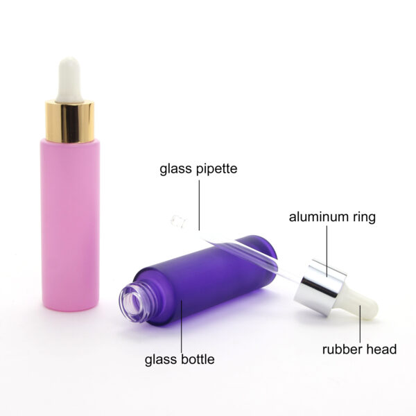 slender round purple glass serum dropper bottle