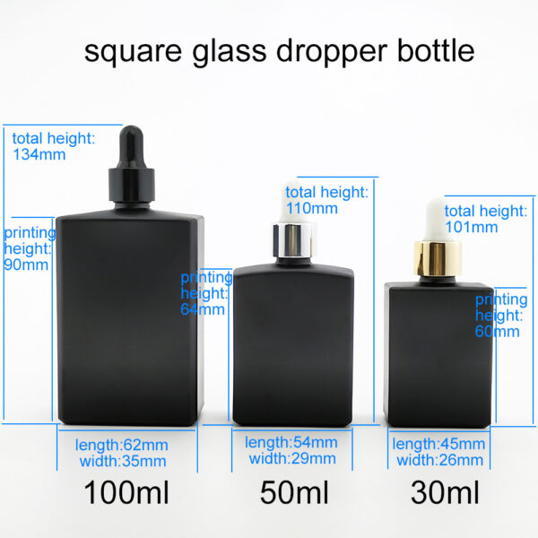 rectangle black glass serum dropper bottle