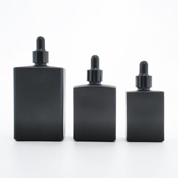 rectangle black glass serum dropper bottle