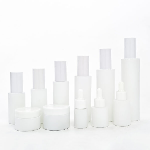 matte white flat shoulder cosmetic glass bottle&jar