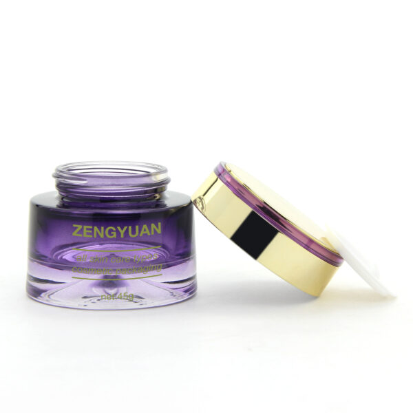 round lavender glass cosmetic bottle and jar