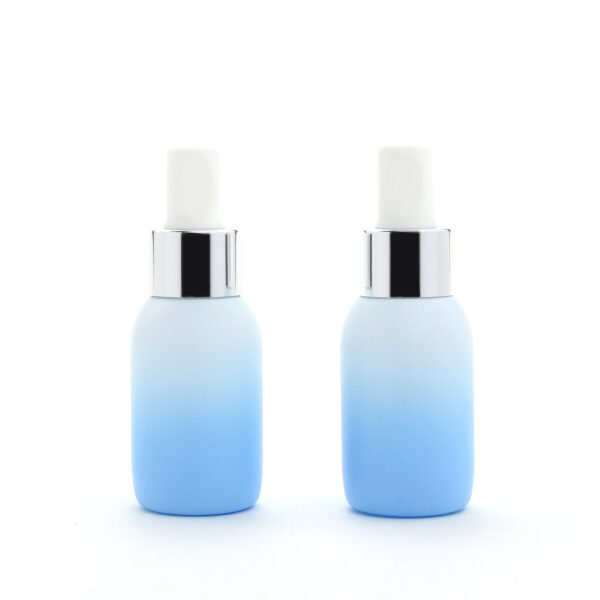 round gradient blue glass serum dropper bottle