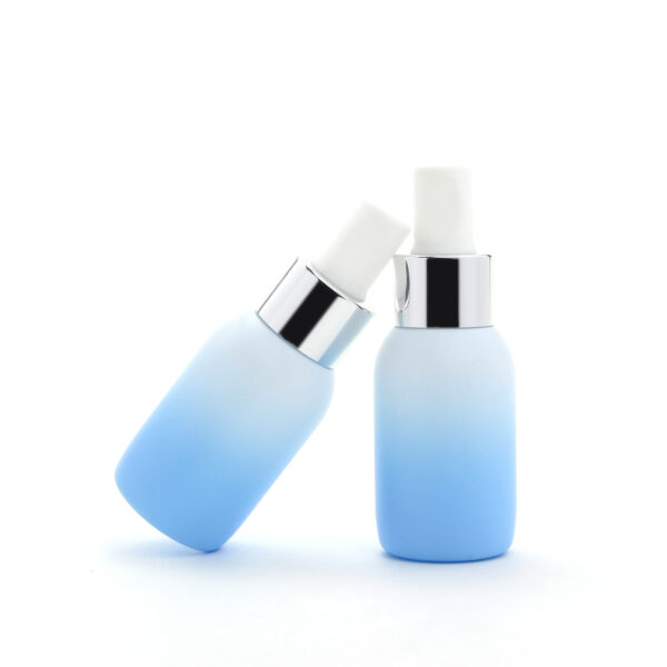 round gradient blue glass serum dropper bottle