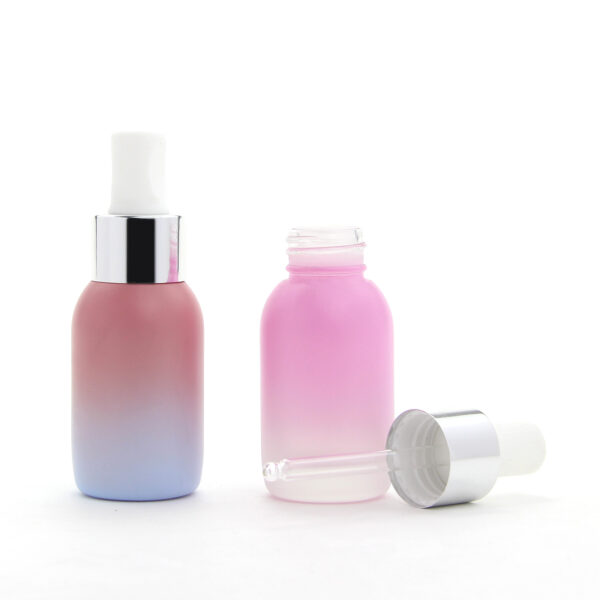 round gradient pink glass serum dropper bottle