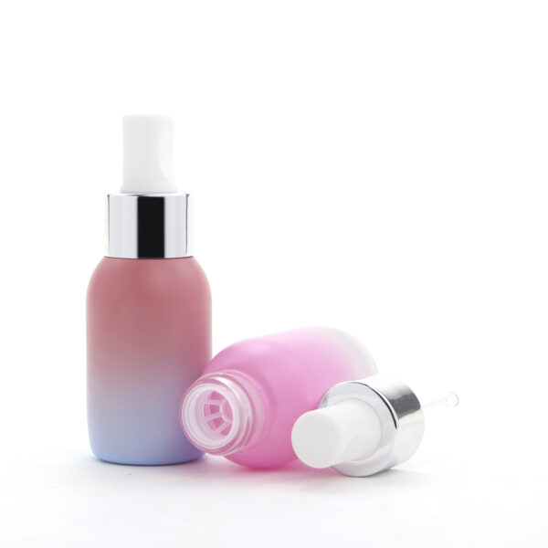 round gradient pink glass serum dropper bottle