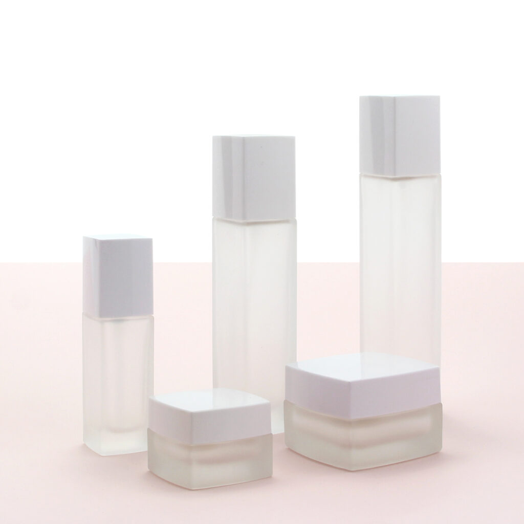 square frosted glass cosmetic bottle and jar