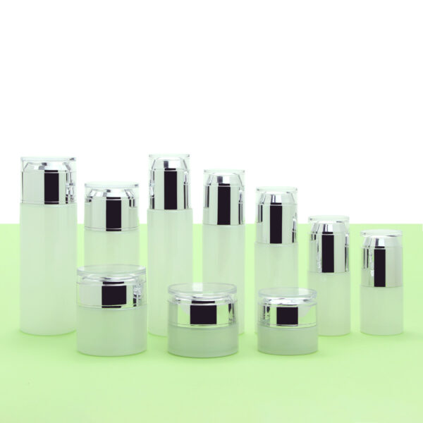 cylinder white glass cosmetic bottle and jar