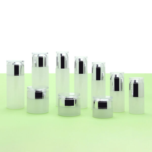 cylinder white glass cosmetic bottle and jar