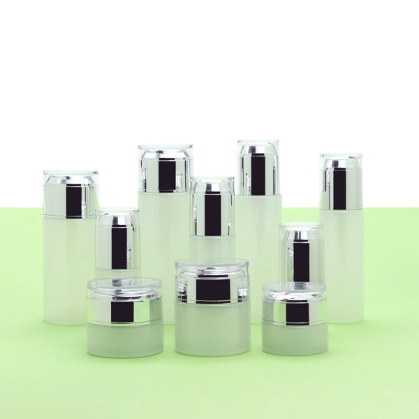 cylinder white glass cosmetic bottle and jar