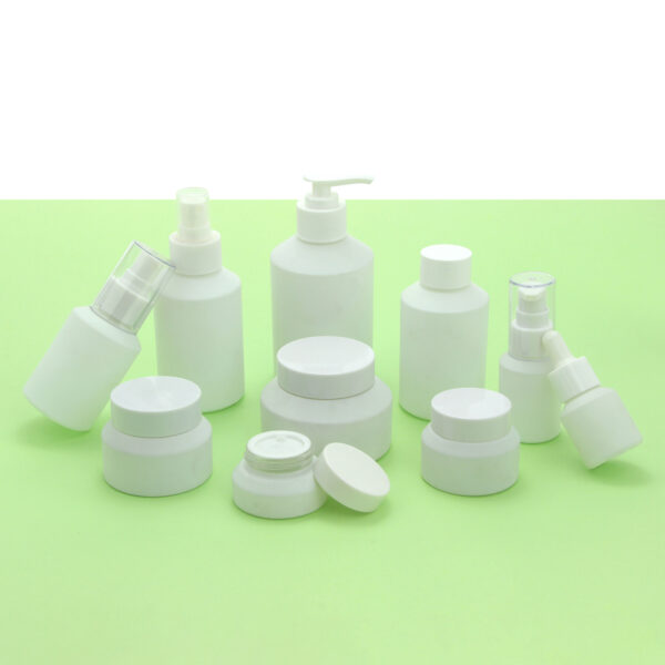 matte white slanted shoulder cosmetic glass bottle&jar