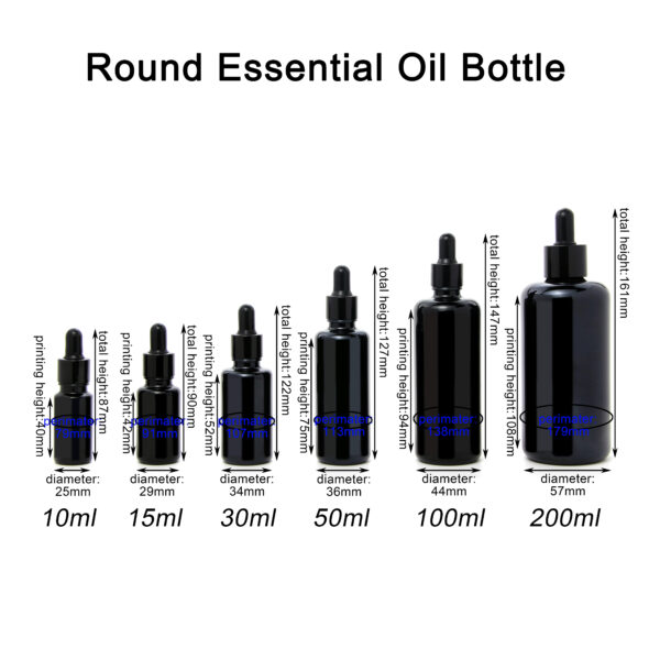 round black glass essential oil bottle with dropper