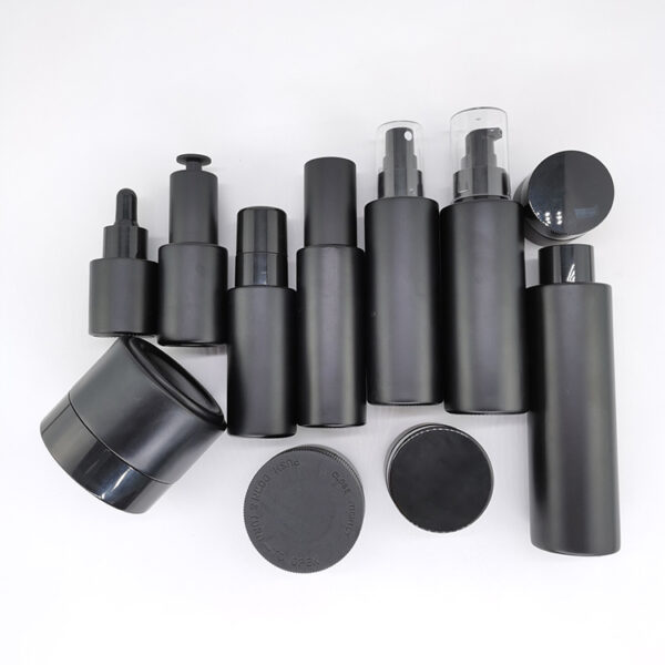 matte black flat shoulder cosmetic glass bottle&jar