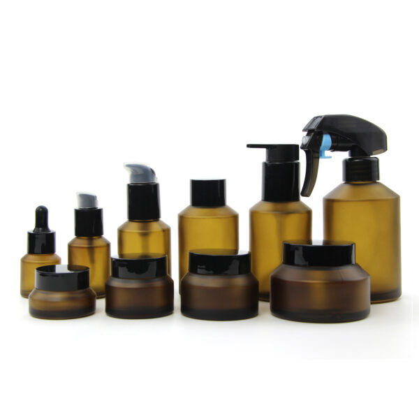 matte amber slanted shoulder glass bottle and jar