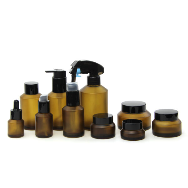 matte amber slanted shoulder glass bottle and jar