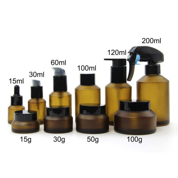 matte amber slanted shoulder glass bottle and jar